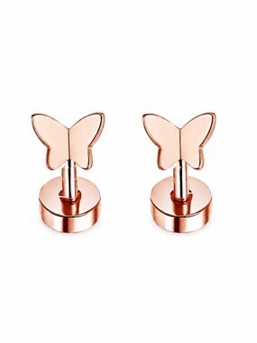 Rose Gold Butterfly Flat Back Stud Earrings 20G Cartilage Tragus 7x9mm